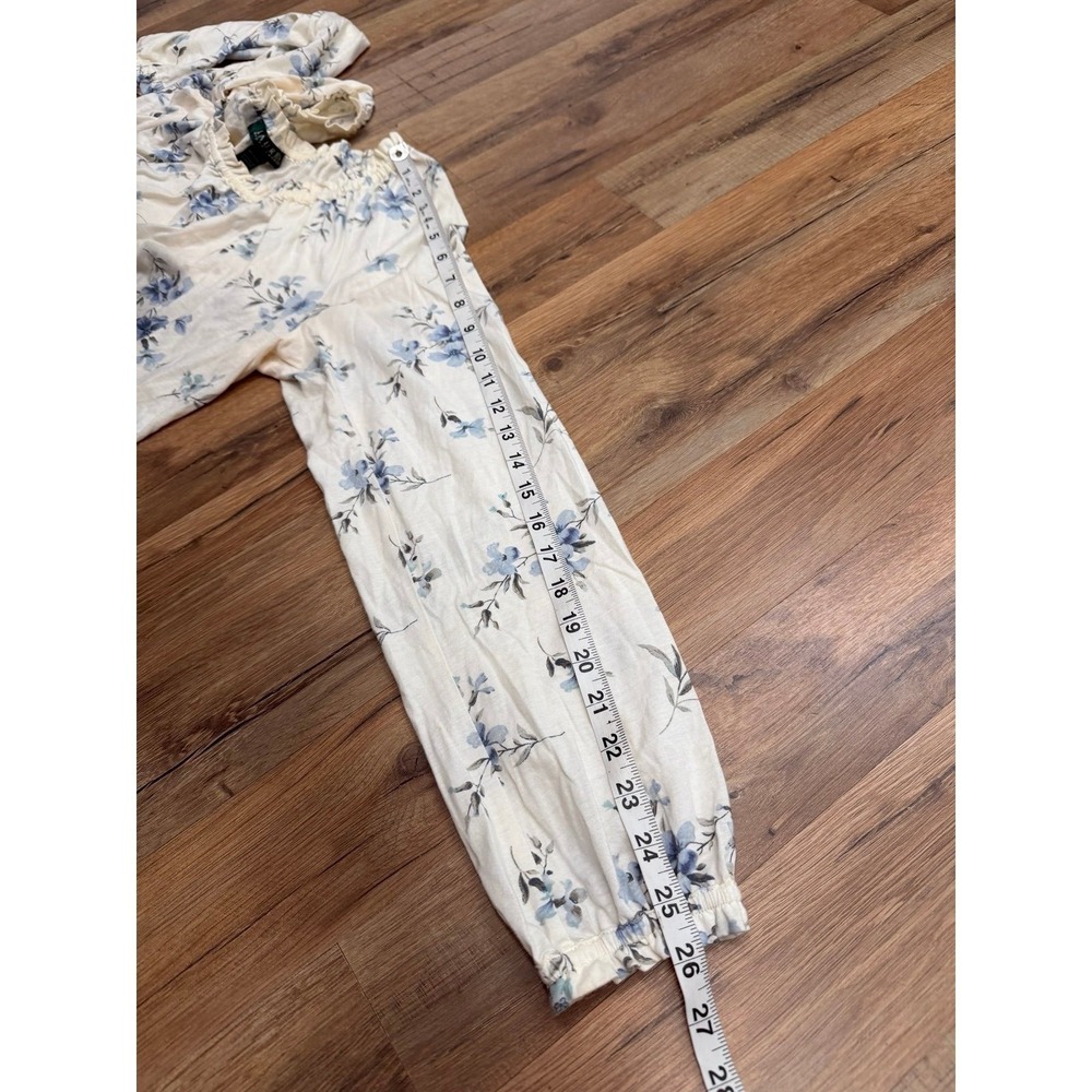 Lauren Ralph Lauren Floral Pajama Set Cotton Blue Ivory Women's L - Picture 8 of 11
